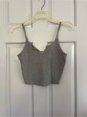 Bozzolo Gray Ribbed V-Neck Cropped Tank